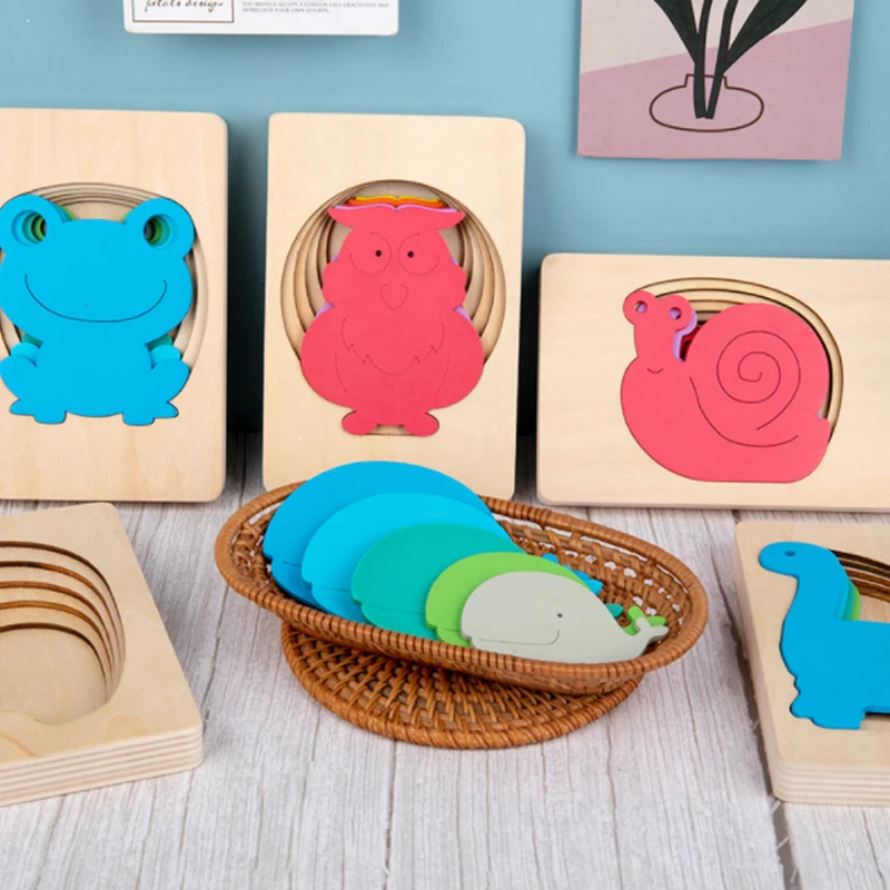 

Five-layer Animal Cartoon Gradient Puzzle Multi-layer Story Puzzle Children‘s Early Education Wooden Toy