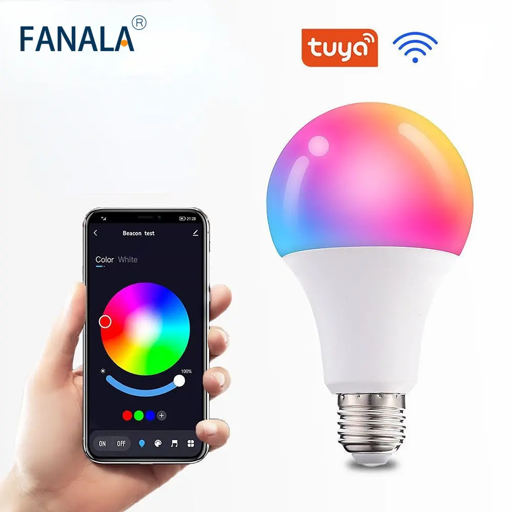 Tuya Wifi E27 Smart LED Light Bulb A60 9W B22 Screw1200lm Equivalen 80-265V Warm Cool White RGB Colour Changing Spot Lamp Home
