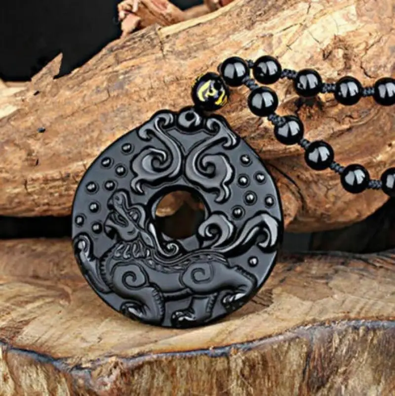 

Obsidian Dragon Pendant+Free Necklace Gift Fashion Charm Carved Natural Sweater