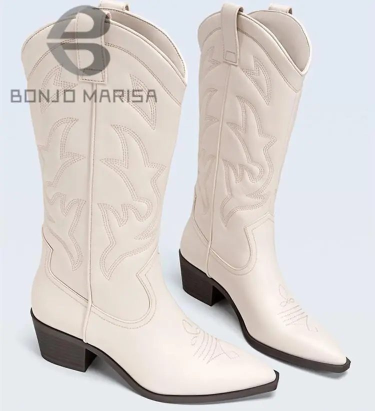 

Женские ковбойские ботинки с вышивкой, ковбойские ботинки с острым носком, новинка осенне-зимнего сезона 2022