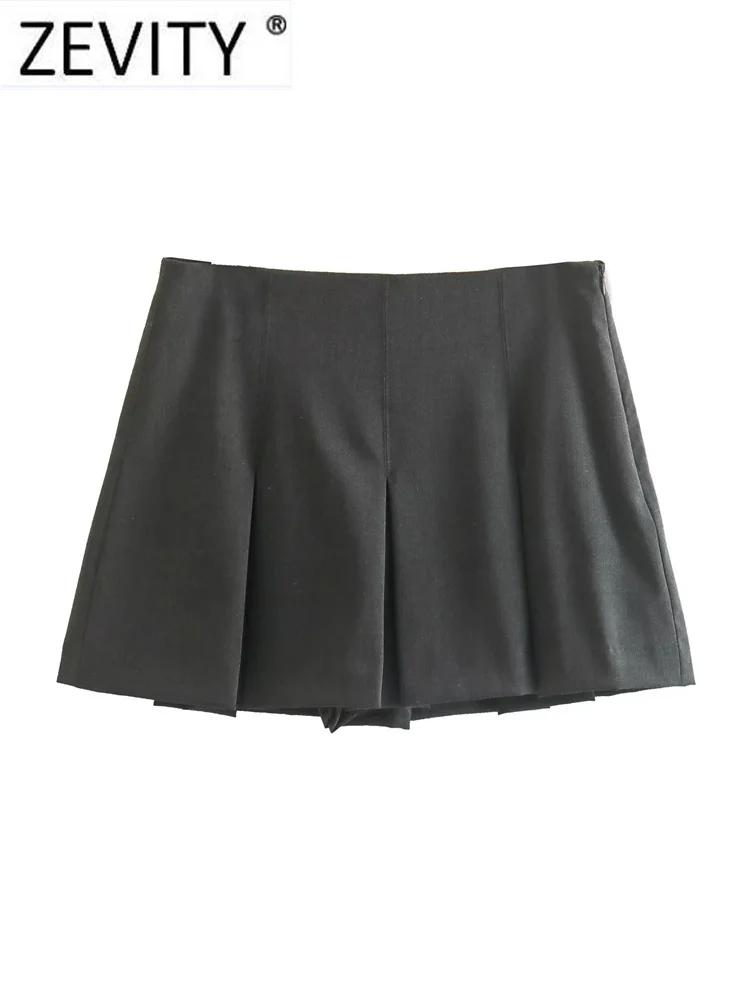 

ZEVITY Women Fashion Solid Color Press Pleated Shorts Skirts Lady Zipper Fly Mini Hot Shorts Chic Pantalone Cortos QUN3089