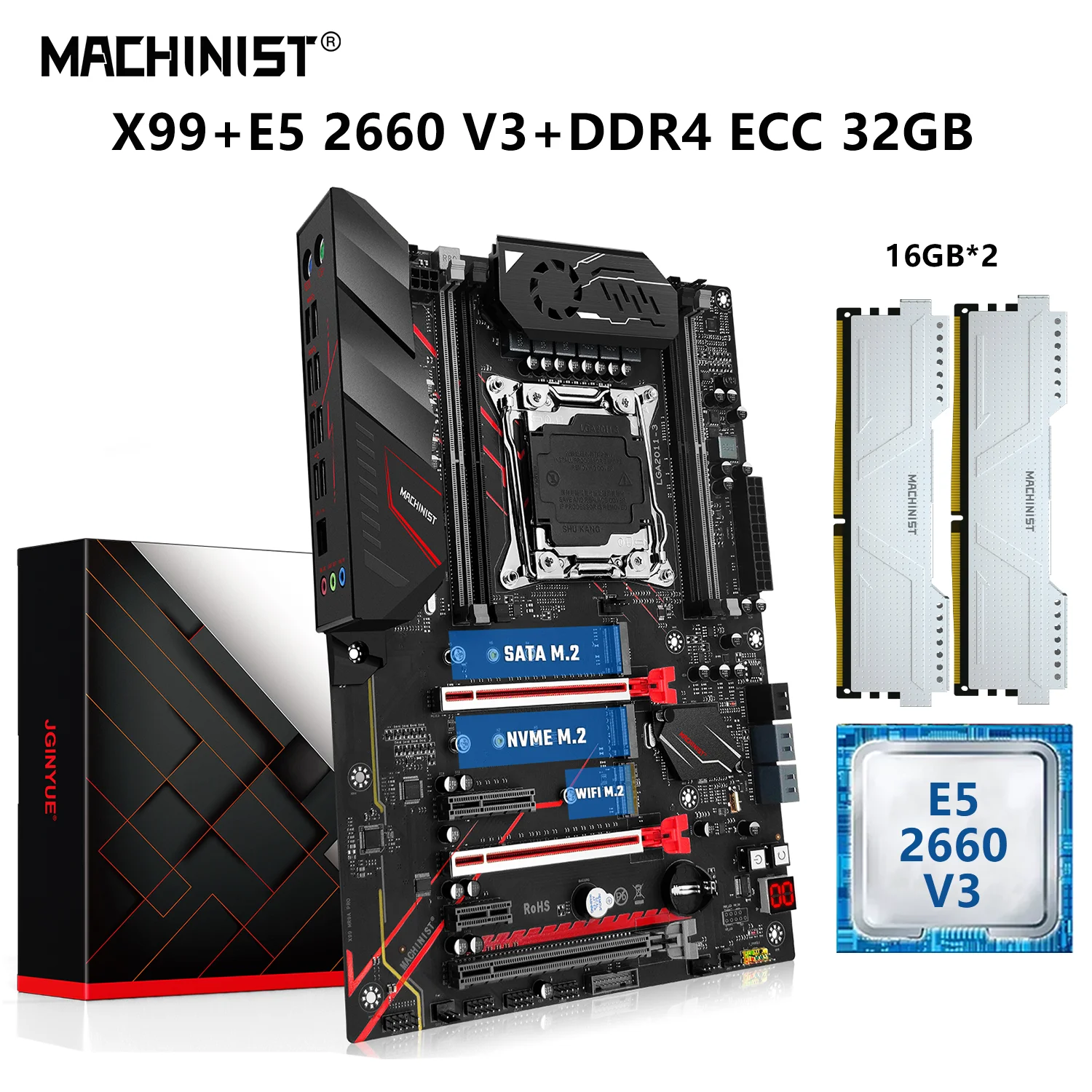 

MACHINIST X99 материнская плата с комплектом Xeon E5 2660 V3 процессор LGA 2011-3 32 ГБ = 2*16 Гб DDR4 ECC ОЗУ набор NVME M.2 USB3.0 MR9A PRO
