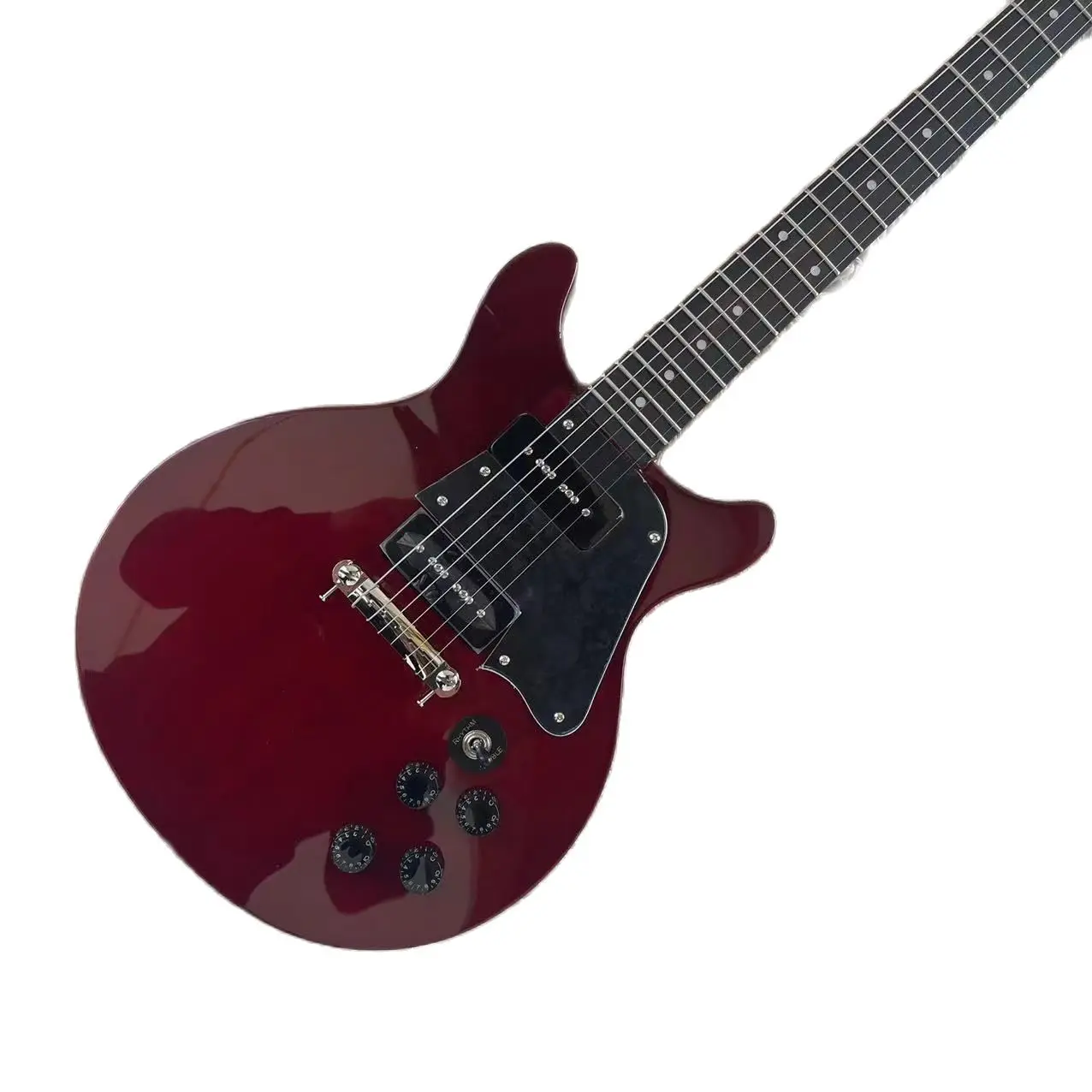 

6-string electric guitar, burgundy high gloss, real picture of guitar, customizable, free package to home