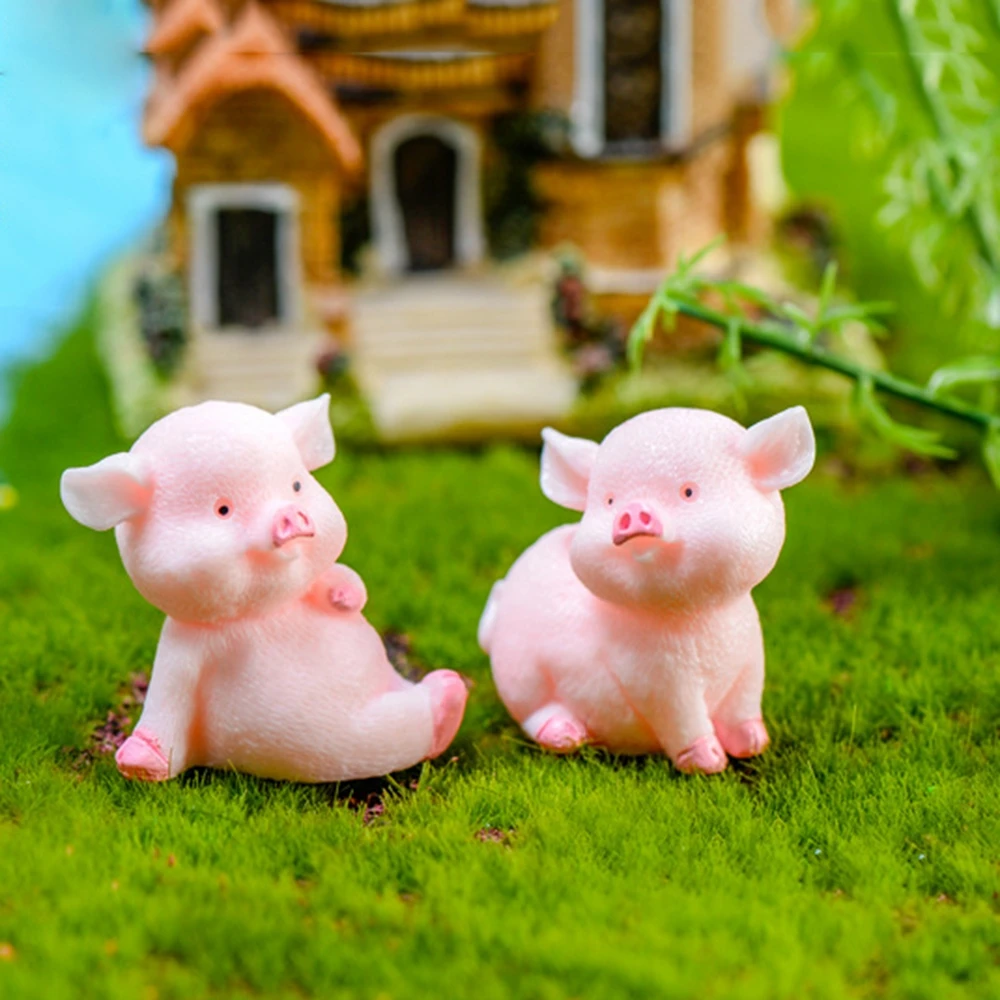 

8pcs Animal Statue Pink Pig Naughty Model Pig Miniature Dollhouse Accessory Resin Craft Micro Landscape Decoration