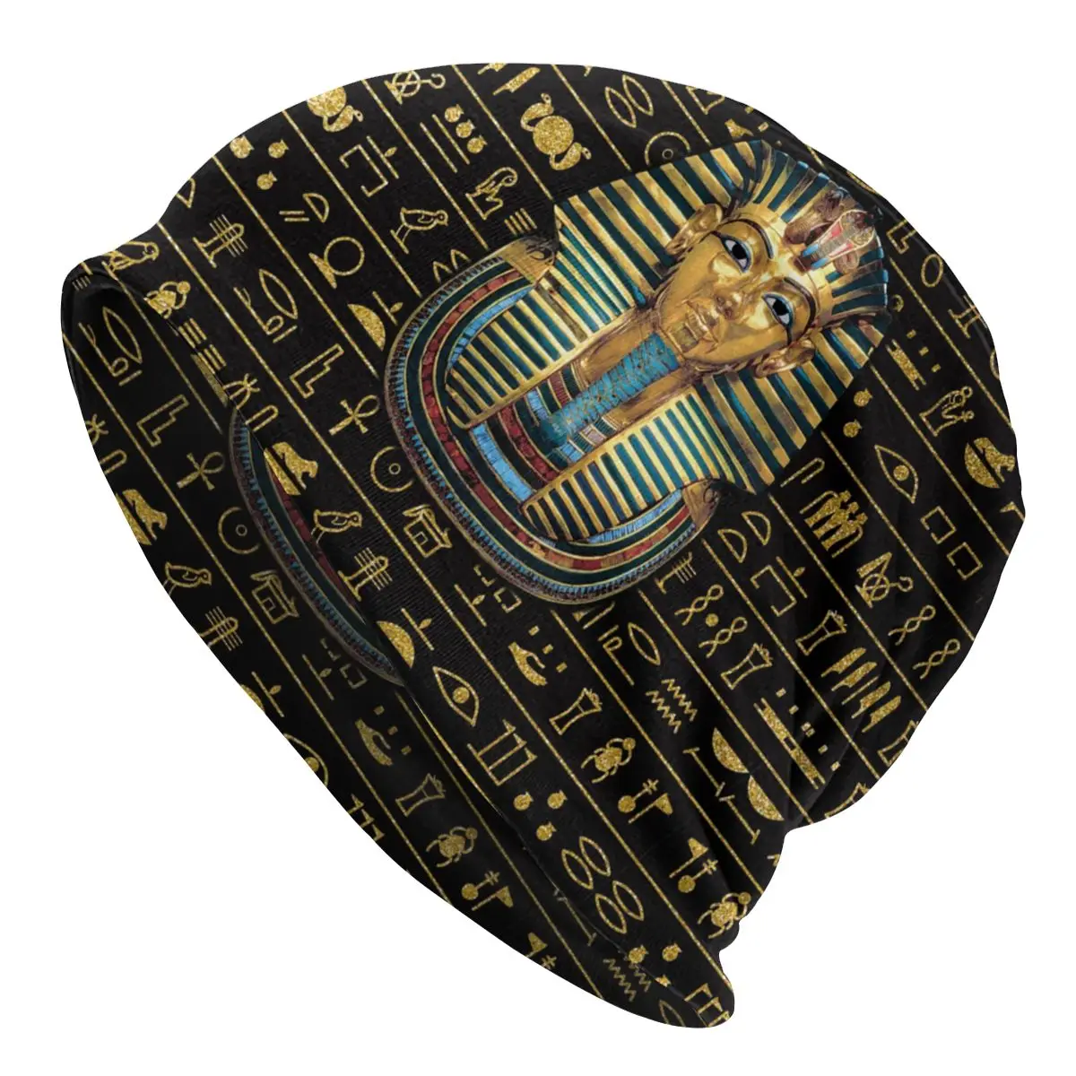 

Winter Warm Knitting Hats Unisex Adult Ancient Gold Pharaoh Egypt King Tut Skullies Beanies Cap Egyptian Hieroglyphic Bonnet Hat