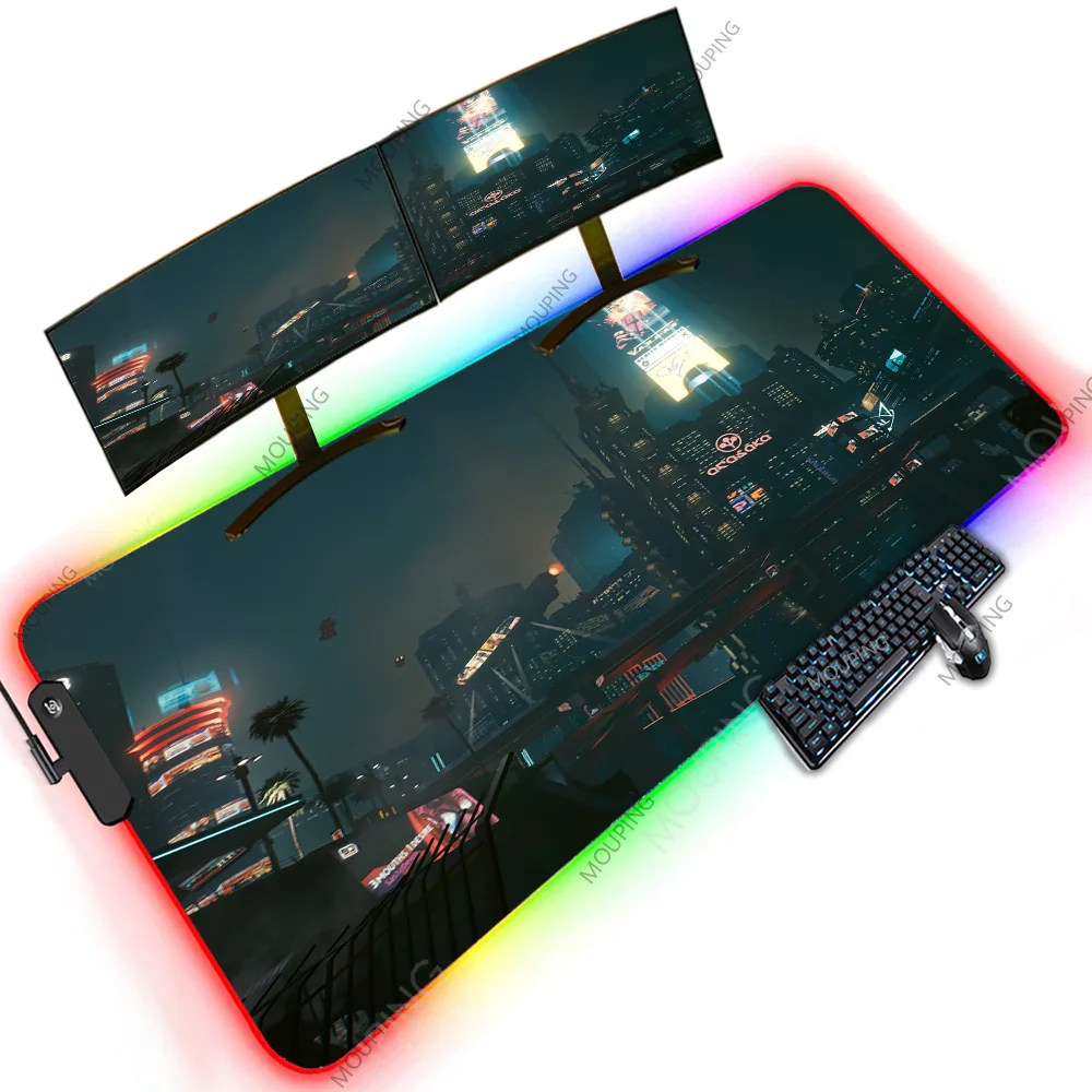 

Pixel Neon Japanese Retro Anime Backlit Carpet Computer Accessories 1200x600 XXXXL Led Rgb Rubber Pads Oversize Mouse Pad Black
