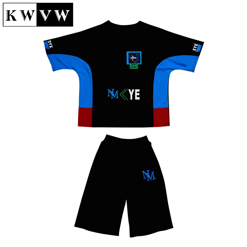 

KWVW Summer New Boy Clothing Sets Fashion Stitching Color Kids T-Shirt + Pants 2 Pcs Suit Casual Breathable Refreshing Clothes