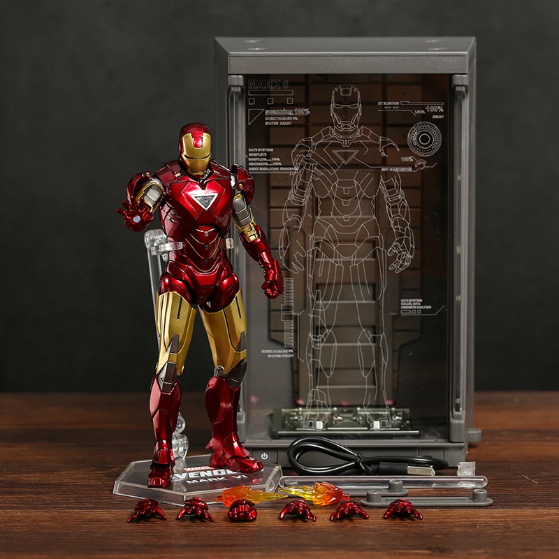 

Set ZD Toys Iron Man Mark I II III IV V VI VII MK 1~7 & Light Up Armor Hangar Action Toy Collection Figure Gift