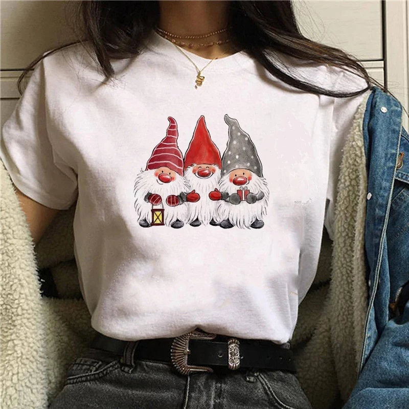 

2020 Christmas Women T-shirt Cartoon Cute Santa Top Female T Shirt 90s Harajuku Summer Casual O-neck Ladies Tees tops Clothes