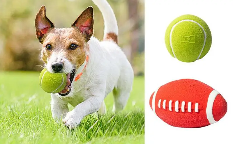 

Dog Chew Teething Toys Anti Bite Interactive Rubber Chew Squeaky Sounding Toy Football Soccer Dogs Latex Training Ball For Puppy