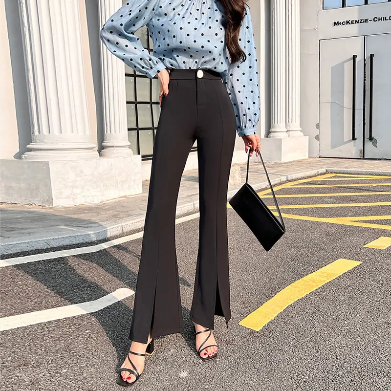 

Formal Black Bell Bottom Pants Women New High Waist Drape Slit Flared Trousers Woman 2022 Spring Summer