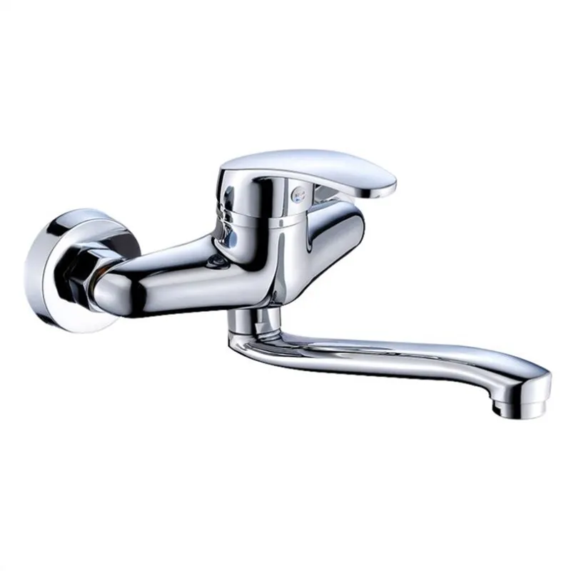 

Bathroom Basin Faucet Brass Wall Mounted Kitchen Sink Mixer Tap Single Handle 2 Hole In-Wall Hot & Cold Chrome Mop pool fauc