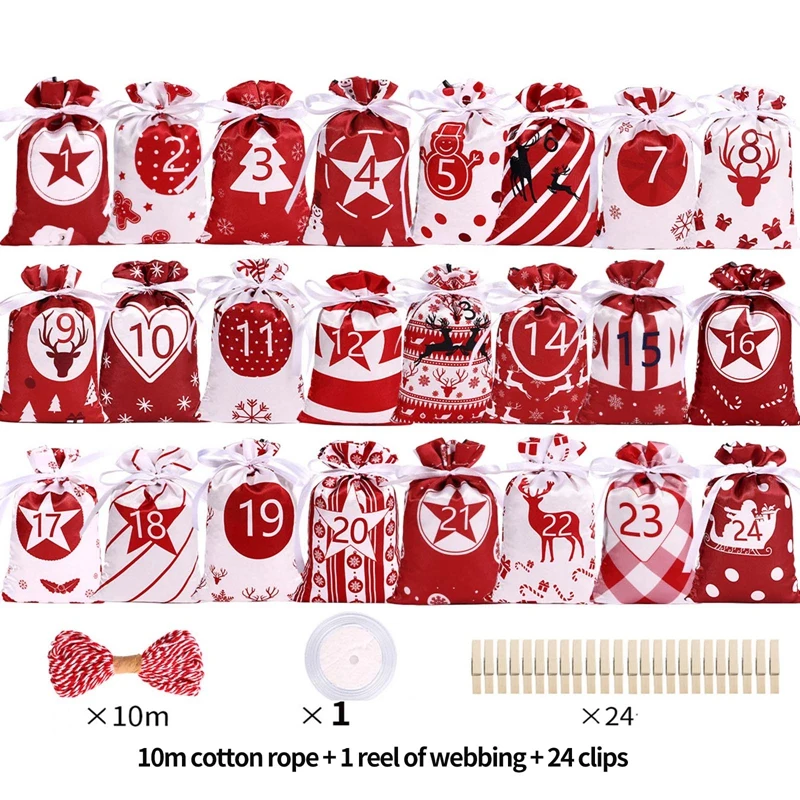 

24 шт., подарочные пакеты с календарём для новогодней елки