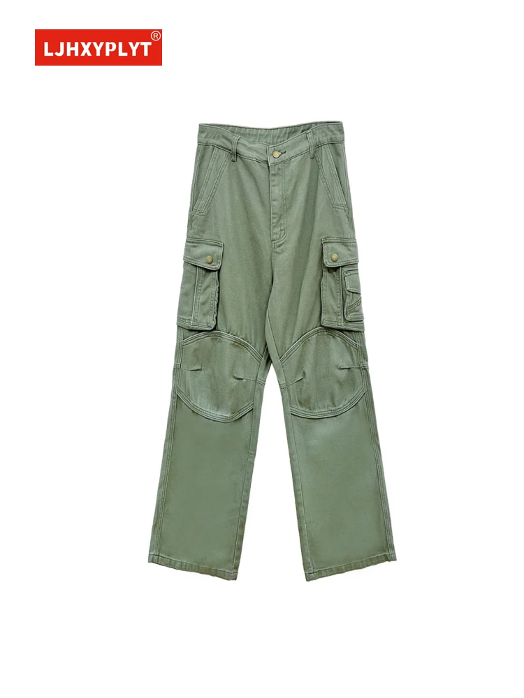 Брюки-карго женские с большими карманами свободные прямые штаны в американском