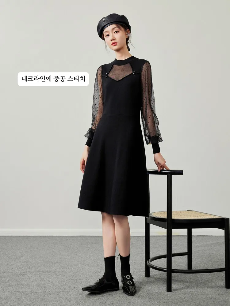 Qiushuiren National Sle трикотажное черное платье 2024 новинка зимы женская обтягивающая