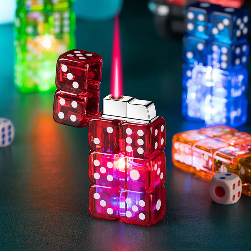 Colorful Lights Double Rows of Dice Straight Into The Wind Butane Gas Lighter