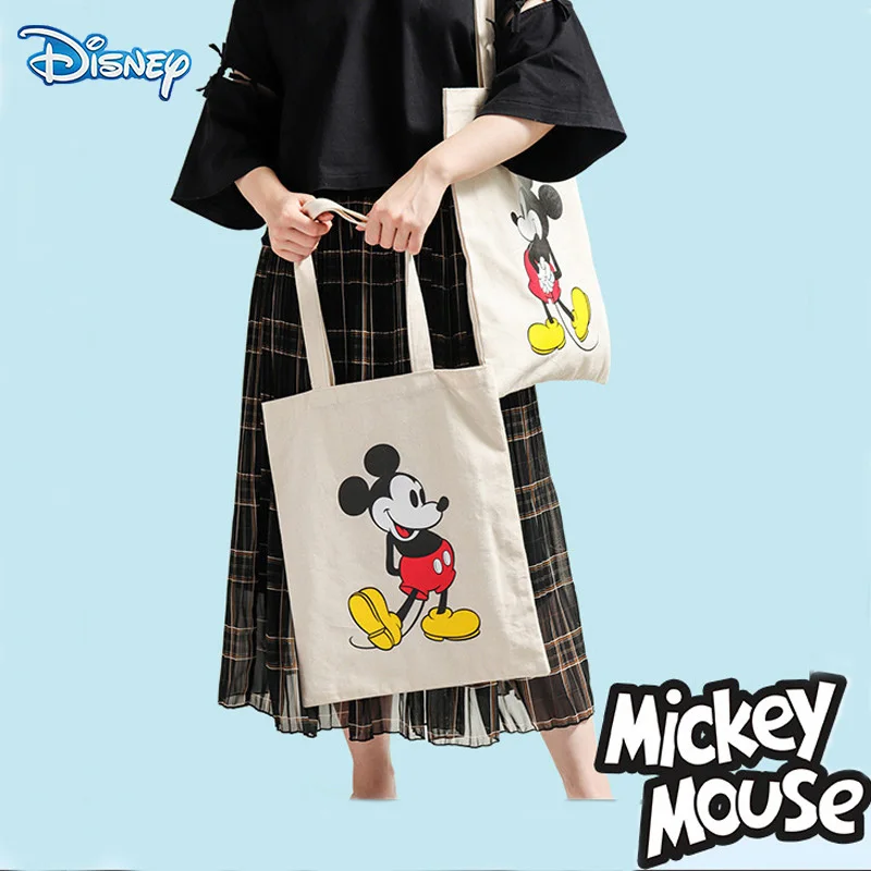 

Disney Mickey Canvas Handbag Cartoon Anime Women's Shoulder Bags Girls Shopping Bags Multifunctional Large Capacity Storage Bag