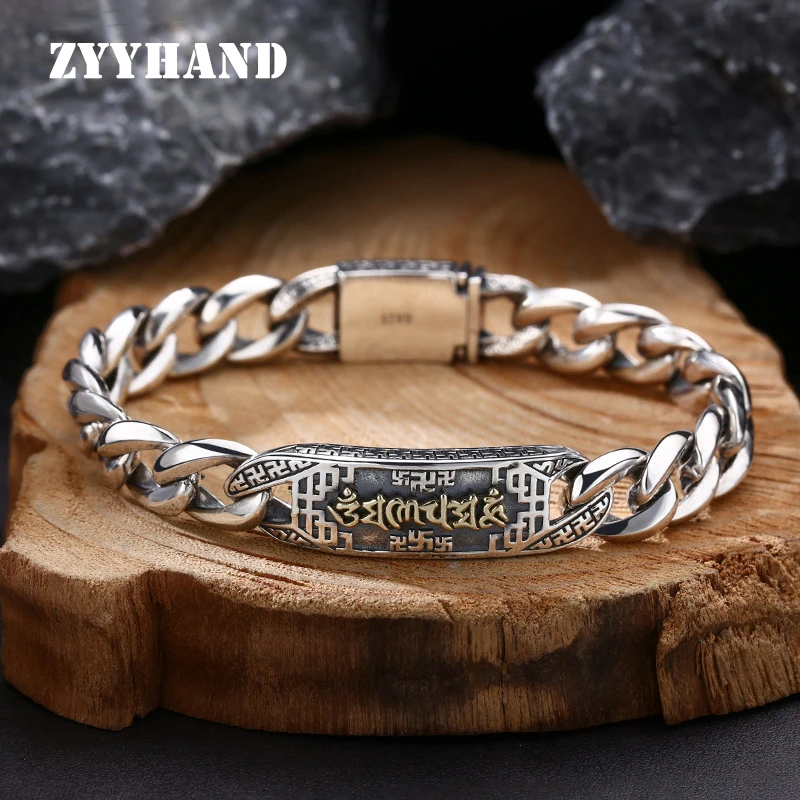 Браслет унисекс из серебра 925 пробы в виде танка черный тайский стиль мантра