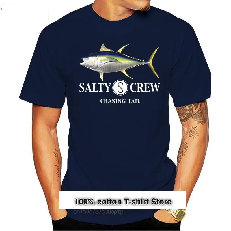 

Salty Crew-Camiseta de algodón con cuello redondo, prenda de vestir, informal, corta, con estampado de paño ancho