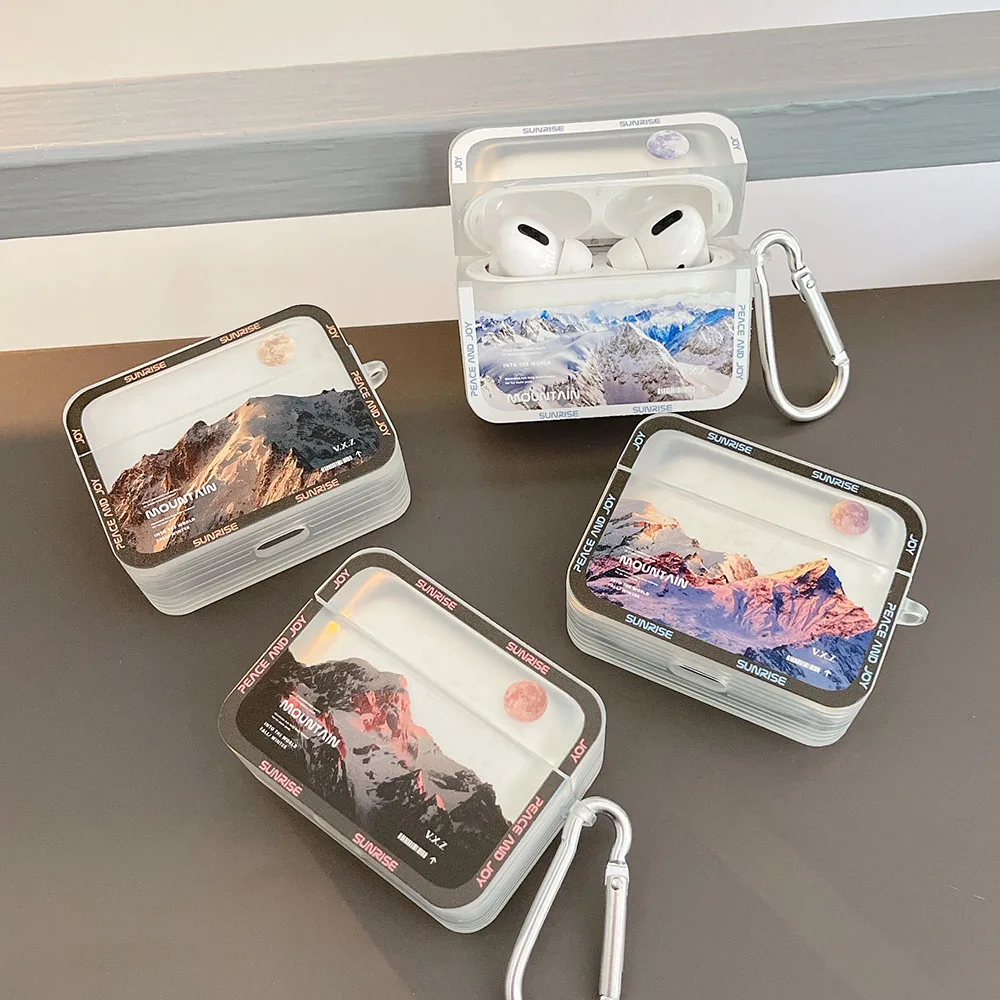 

Чехол для наушников Apple Airpod 1/2, в стиле ретро, закат, облака, снег, гора, Мягкие силиконовые наушники с крючком