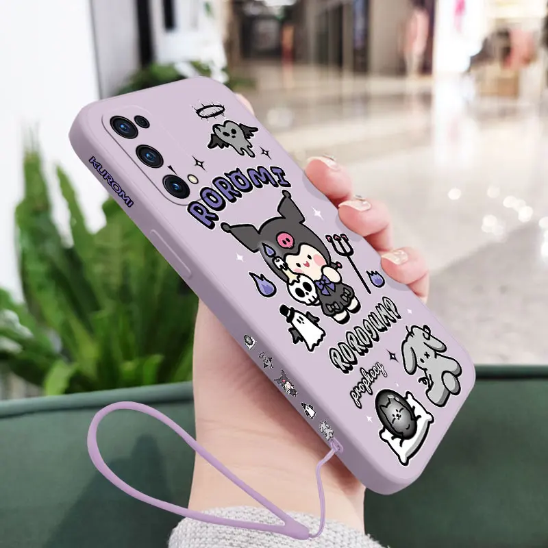 

Cute Devil Kuromi Phone Case For OPPO Realme 8 7 7i 6i 6 Pro C1 C11 C12 C15 C20 C21Y C25 C25S RENO 4 4G FIND X3 LITE Hand Strap
