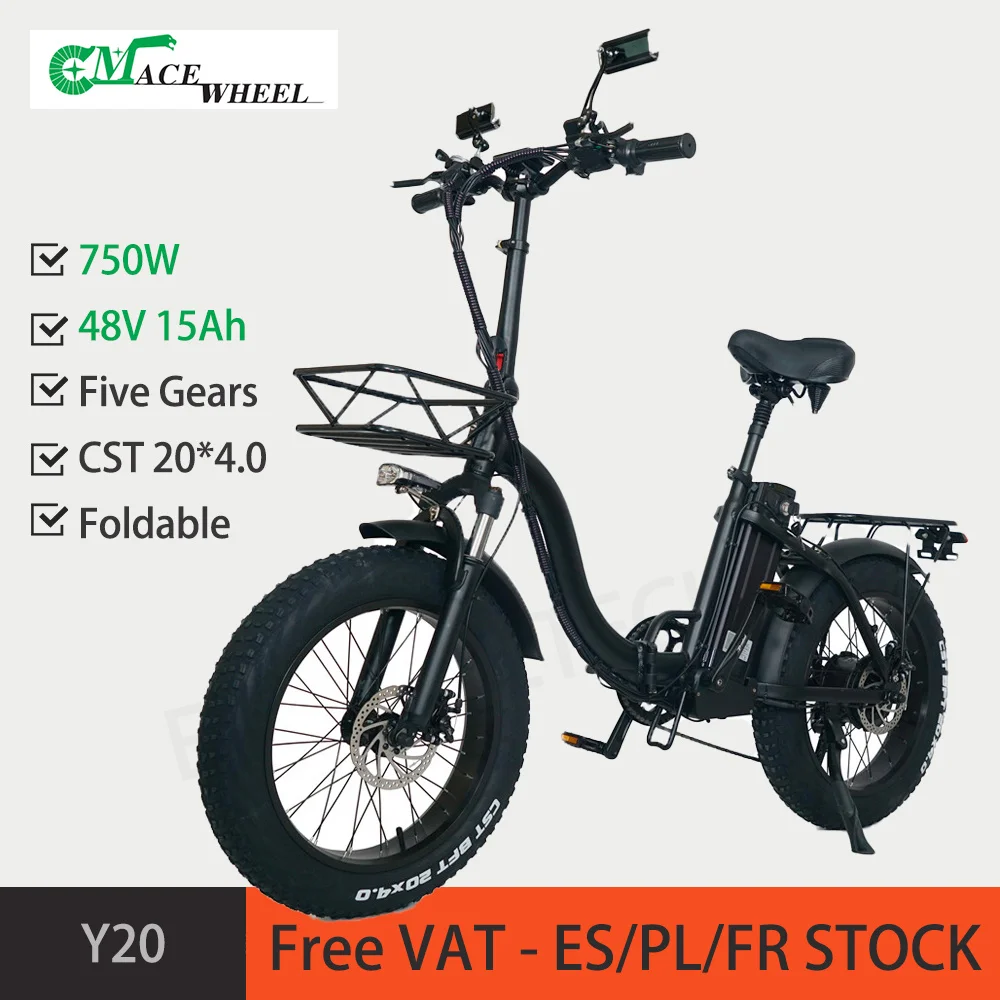 

CMACEWHEEL Y20 E-bike Electric Bicycle Bike 750W 48V 15Ah Foldable Five Gears Black EU Stock Adult
