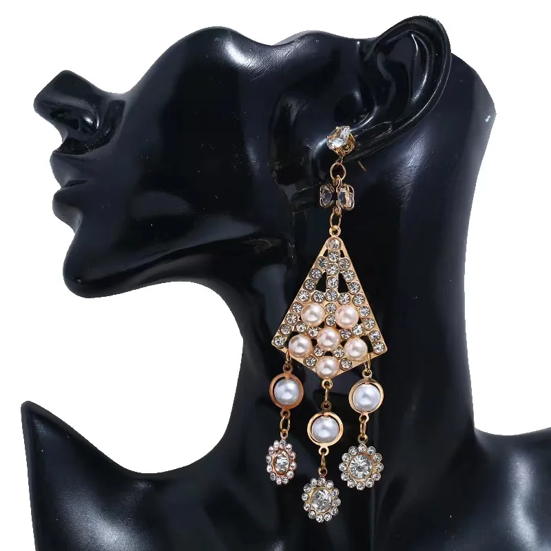 

New Moroccan Baroque Indian Bridal Drop Earrings Simulated Pearl Crystal Statement Earrings for Women Wedding Party Jewelry Gift