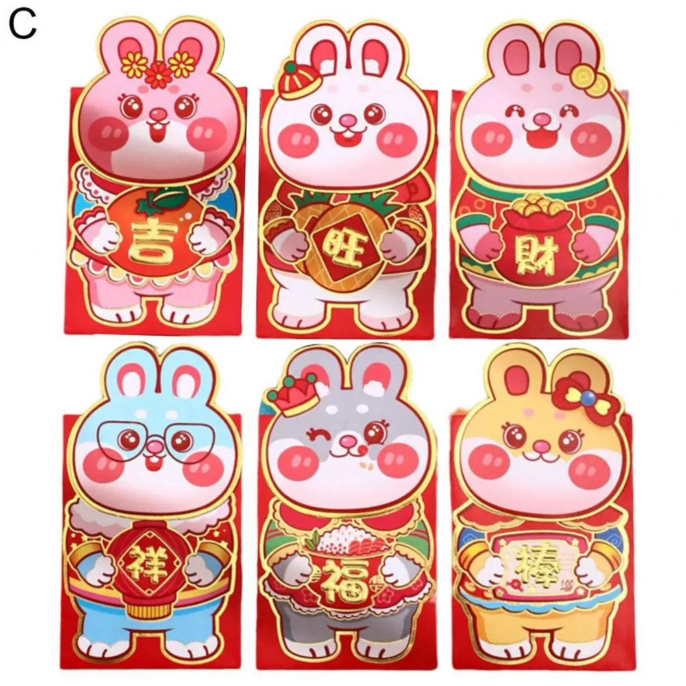 

6 шт., красные конверты для детей, с рисунком кролика