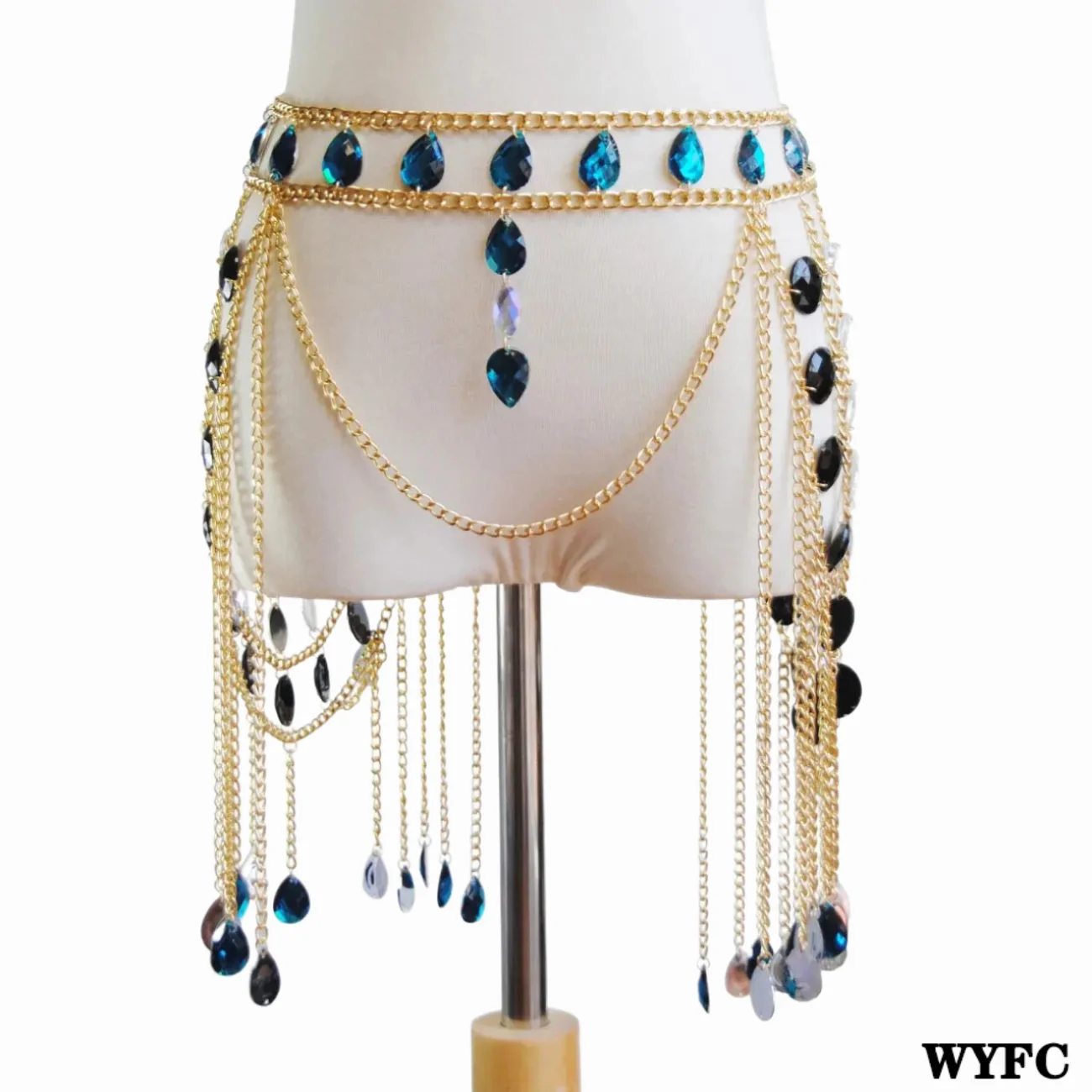 

Women Accessori Sexy Hollow Out Pendant Half Body Skirt Waist Chain Retro Luxury Decorate Beautiful Jewelry Artificial Gem Glass