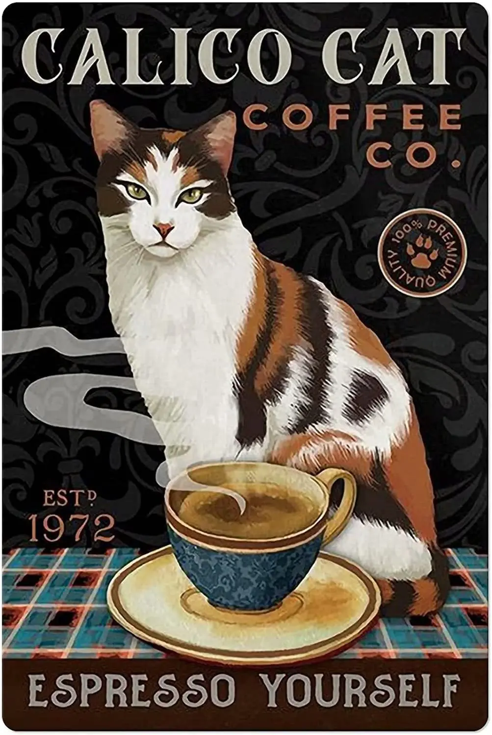 

Leggef Funny Bathroom Bar Garden Terrace Retro Metal Tin Sign Wall Decoration Calico Cat Coffee Best Farmhouse Decor Gift