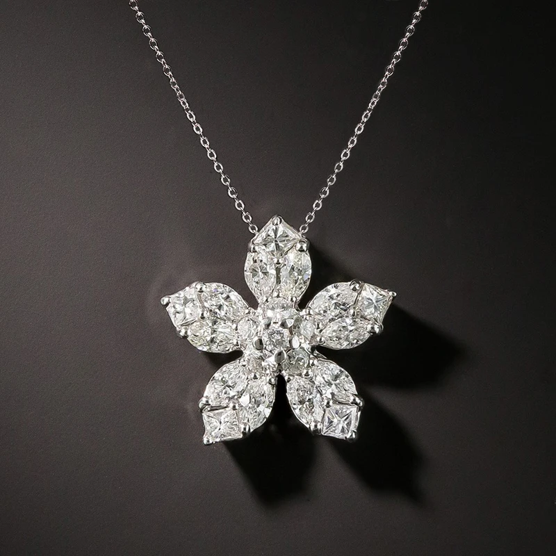 

Ne'w Trendy Flower Necklace for Women Full White Cubic Zircon Aesthetic Lady’s Fancy Gift Engagement Wedding Jewelry