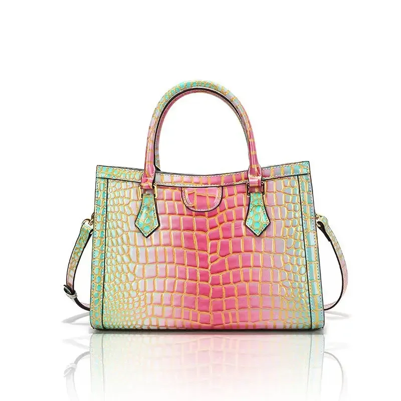

Genuine Leather Women Handbags Lady Shoulder Messenger Bag Luxury Fashion Brand Crocodile Pattern Mom Crossbody Top Handle Bags