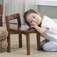 Solid Wood Square Back Child Chair Home Living Room Shoe Bench Dining Chair Non-slip Low Stool Round Small Bench