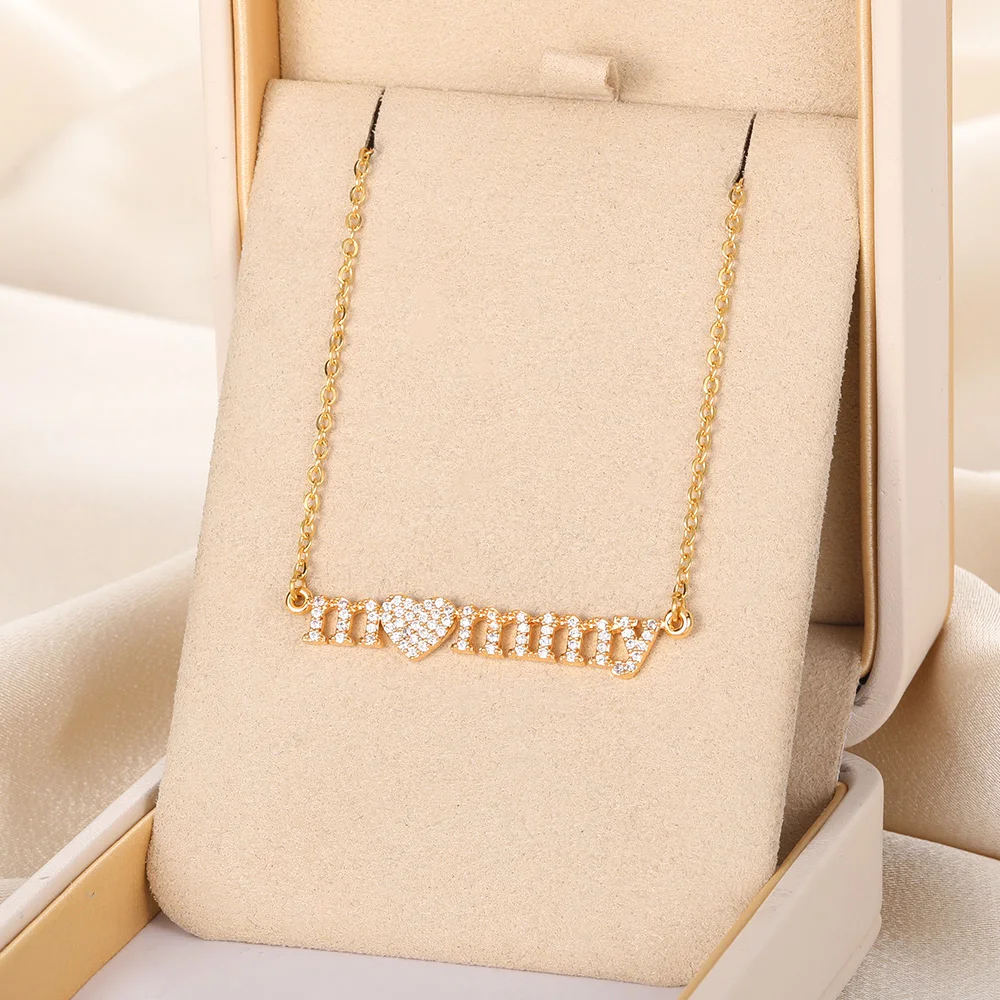 

Stainless Steel Zircon MAMY Necklace For Women Newly Designed 3 Colors Mom Nameplate Clavicle Chain Choker Personality Jewelry