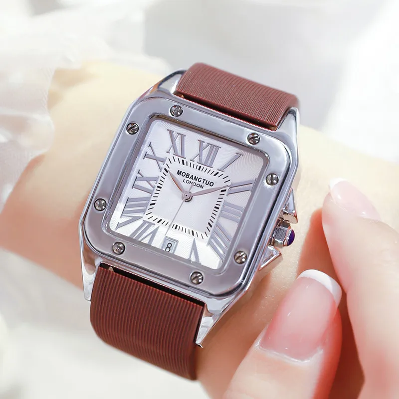 Light luxury Waterproof Women's Watch Santos Fashion Square Stainless Steel Rubber Strap Quartz Wristwatch Female Clock enlarge