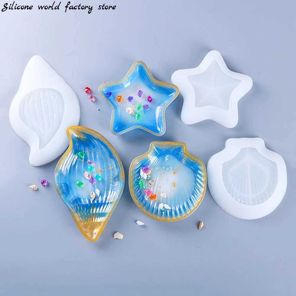 Silicone world Plate Starfish Conch Shell Shape Tray Silicone Mold Storage Plate Plaster Jewelry Mold Display Epoxy Resin Mold