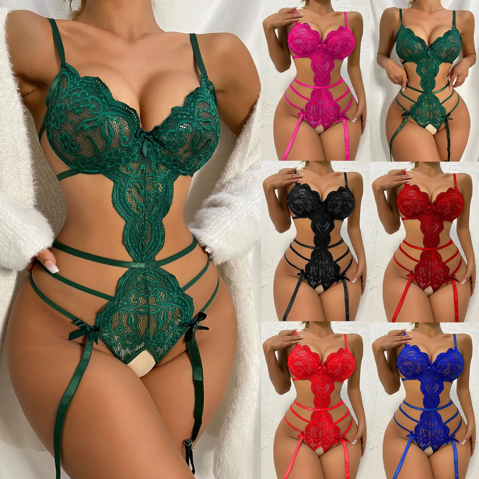 

Женское Эротическое нижнее белье, сексуальный кружевной цельный комплект на бретельках без стальных колец, сексуальное нижнее белье, костю...