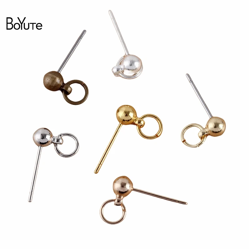 

BoYuTe (50 шт./лот) 4*13 мм Металлические латунные шариковые серьги-гвоздики с 5*0,7 мм переходное кольцо «сделай сам» булавки серьги аксессуары