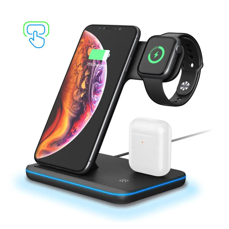 

3 in 1 Wireless Charger Stand with Breathing Indicator Compatible with iPhone 13/12/11 Pro/XS, AirPods 3/2/1/pro, iWatch Series