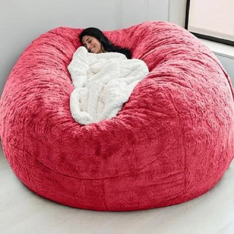 Giant Fur Bean Bag Cover Living Room Furniture Big Round Soft Fluffy Faux Fur BeanBag Lazy Sofa Bed Coat Without Fillings images - 6