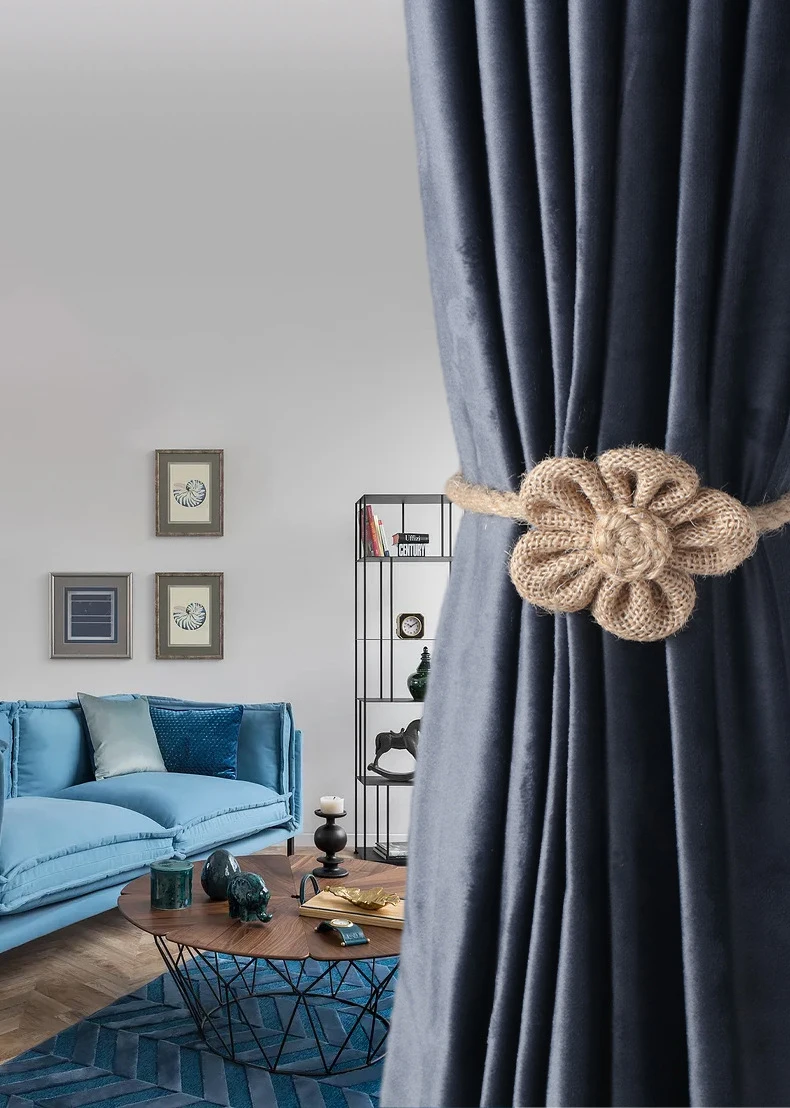 

Simple cotton hemp sunflower curtain magnetic buckle strap curtain buckle living room bedroom free punch room decoration strap