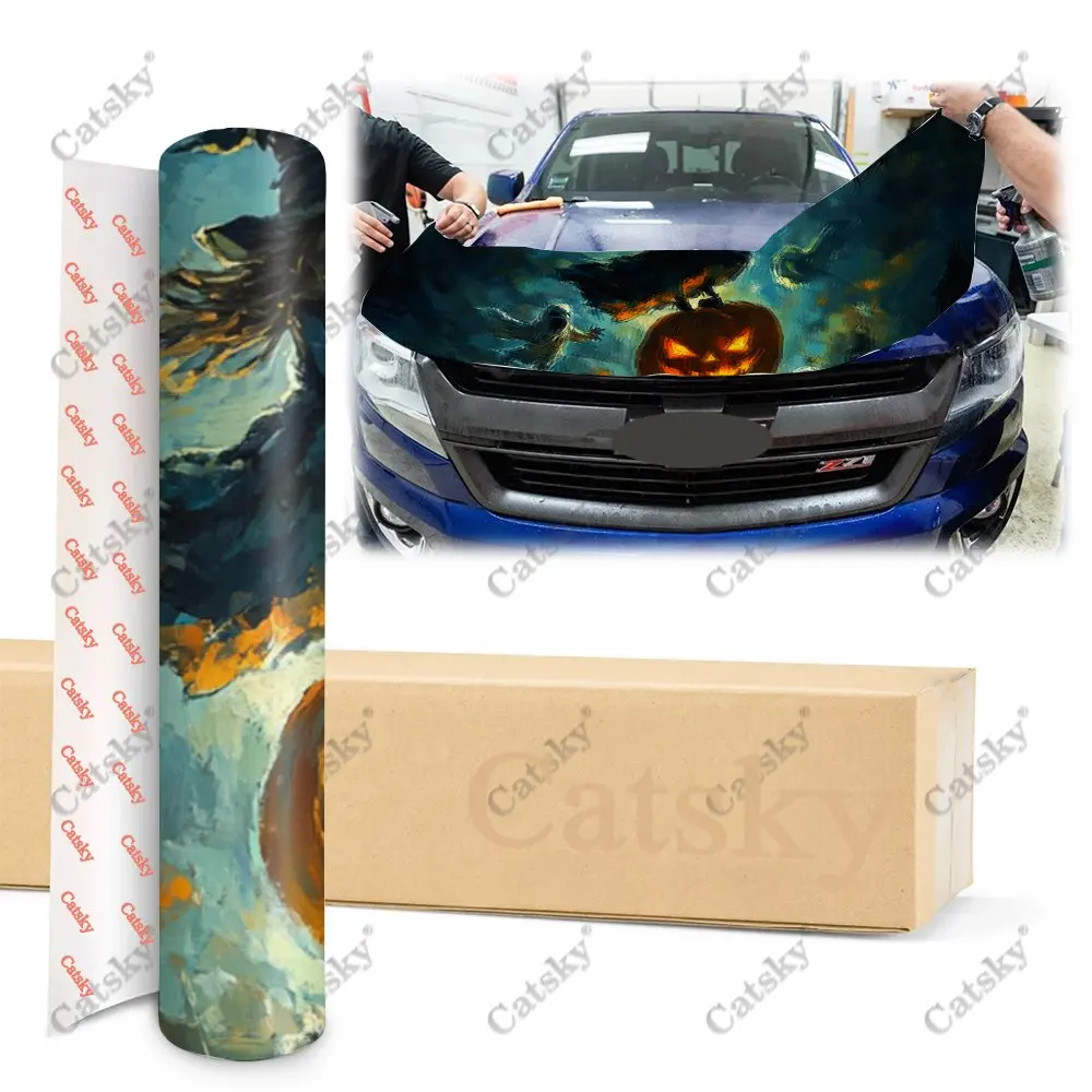 Виниловая наклейка на капот автомобиля с изображением светящейся тыквы