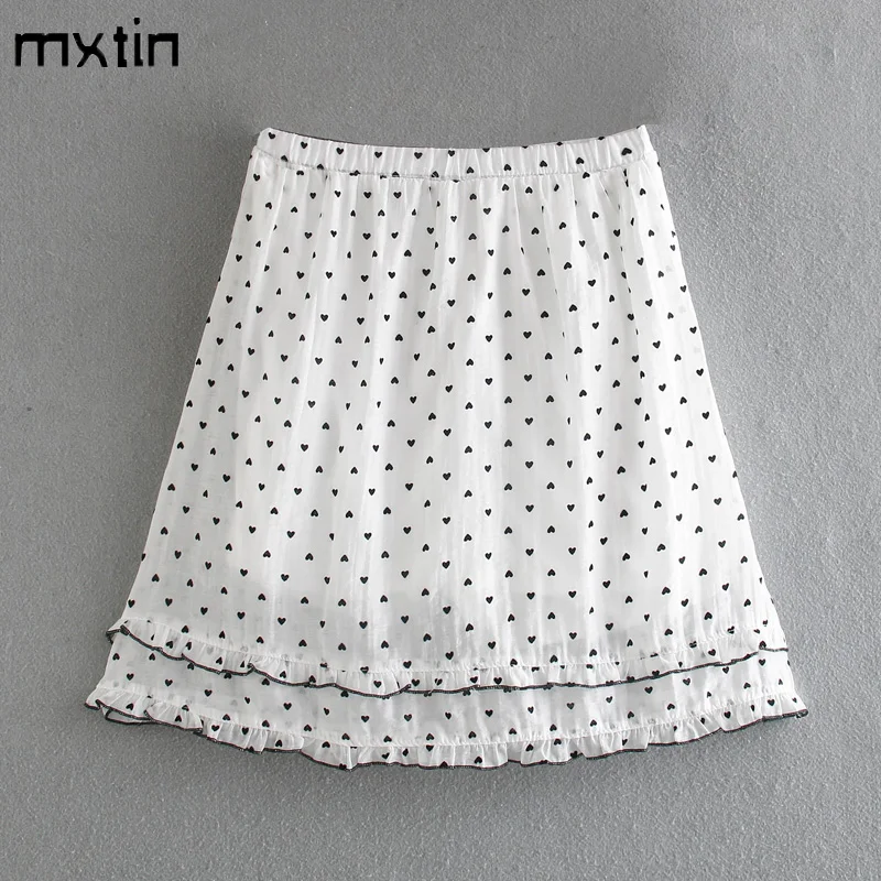 

2022 Women Summer Vintage Print Zipper Mini Skirt Fashion Elastic High Waist A-Line Streetwear Ladies Skirts Casual Vestidos
