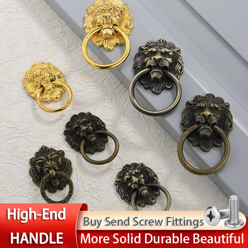 

HJYI Zinc Alloy Lion Head Cabinet Pulls Door Handle New Chinese Style Drawer Wardrobe Medicine Cabinet Decorative Home Ring