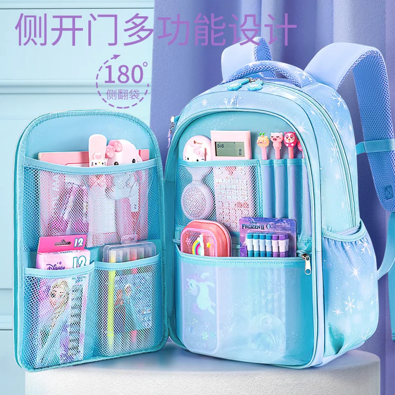 original ice and snow princess disney schoolbag for girls, large capacity side opening multi-functional design disney backpack