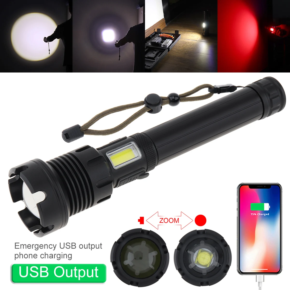 

Zoomable Rechargeable LED Tactical Flashlight 3000Lumen 7 Modes Waterproof Pocket-size Torch with Micro Charging for Hunting