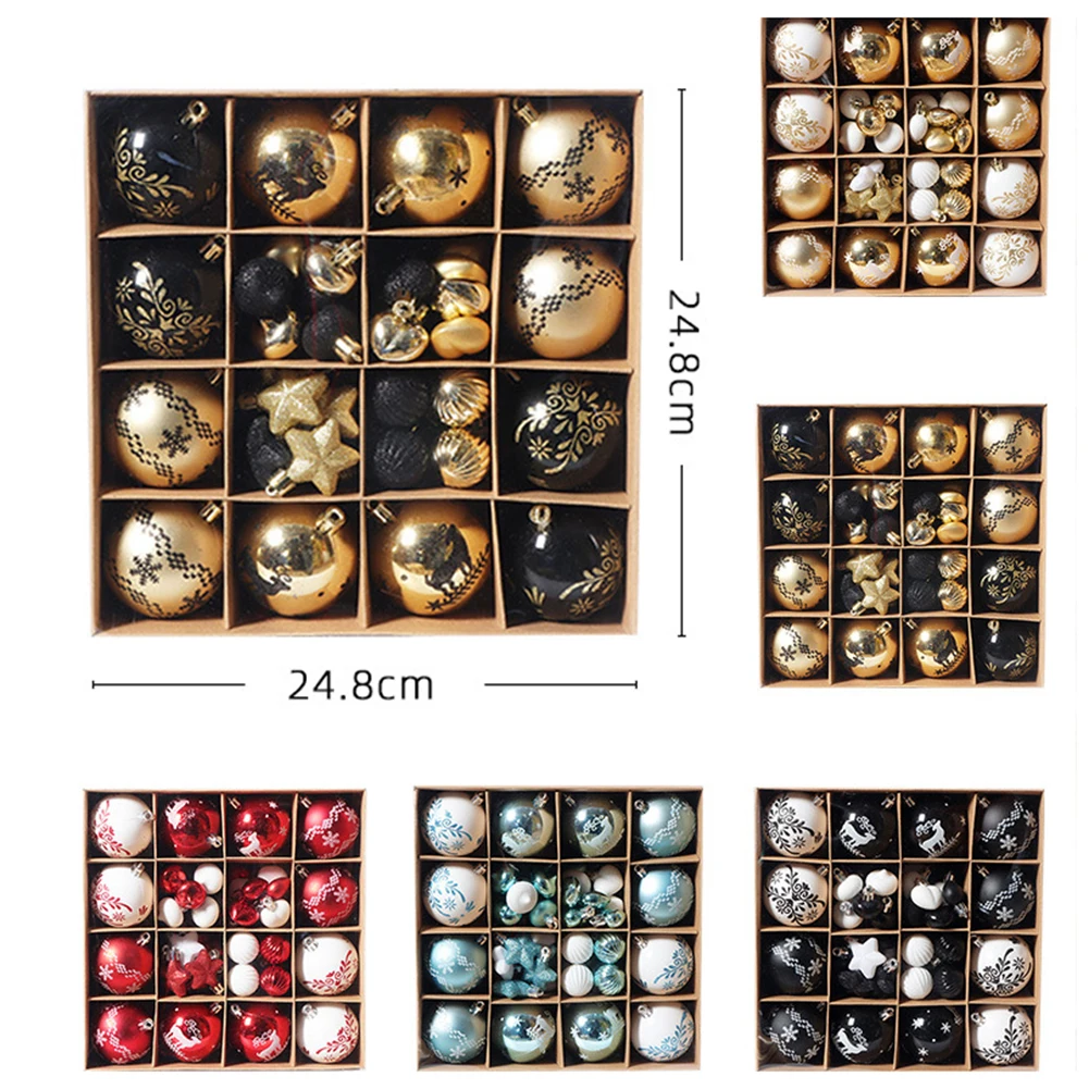 

52Pcs Christmas Ball Pendant Xmas Tree Hanging Ornaments Electroplated Painted Snowflakes Xmas Ball Baubles Party Holiday Decor