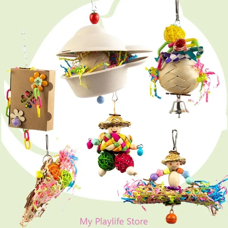 

Hanging Bird Bites Chewing Toy Small Parrot Hanging Parrot Cage Toy Paper/ Rattan Pet Chew Resistances Molar Bird Supplies