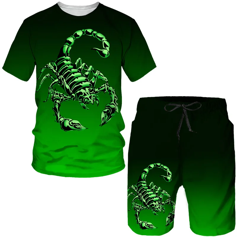 Fashion Scorpion Graphic T Shirt Casual Shorts 2 Piece Outfit Summer Outdoor Tracksuits Hip Hop Short Sleeve T Shirt For Men Set