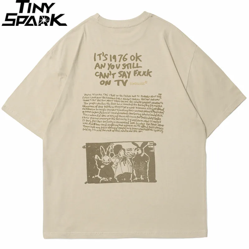 2022 Мужская Уличная футболка в стиле хип-хоп ретро с принтом кролика хлопковая